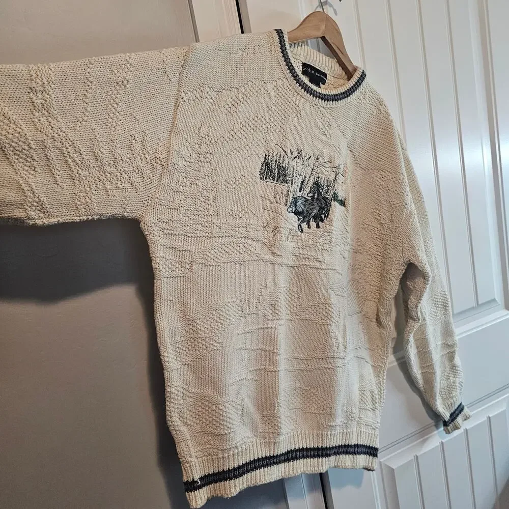 Vintage Croft & Barrow Wolves Sweater Mens Lg White 90s Cosby Academia Grandpa